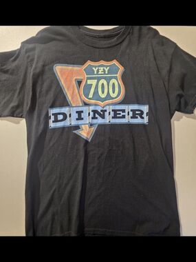 Yeezy 700 Diner Graphic Tee - Black with Blue & Orange Print